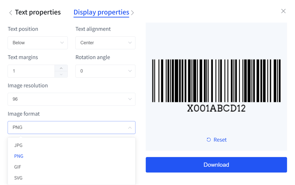 barcodegenerator met verschillende beeldformaten