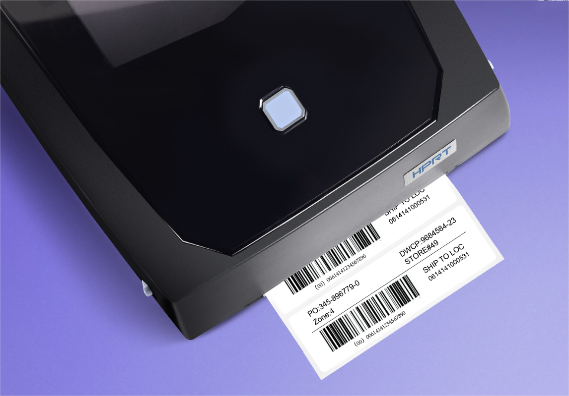 A label being printed from a barcodeprinter