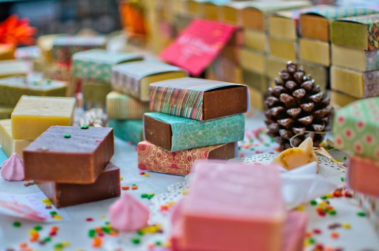Colofful handmade soap bars stacked