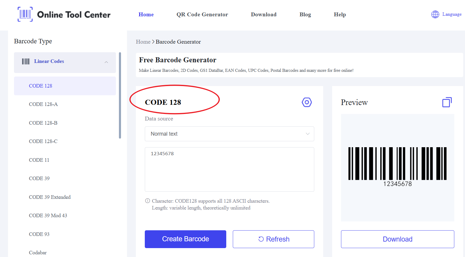 Gratis code 128 barcode generator