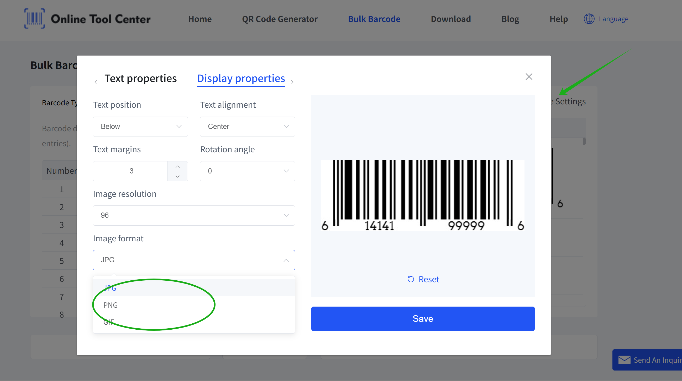 choose barcode image format kies barcode afbeeldingsformaat