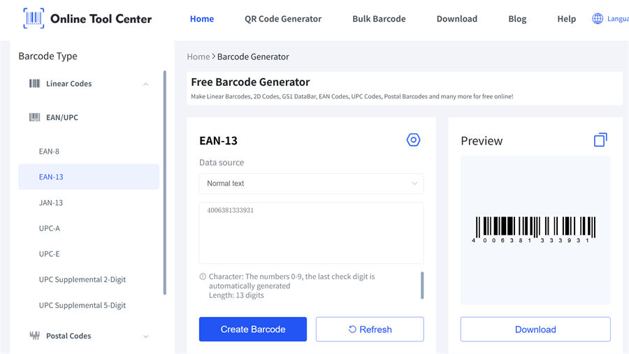 GTIN 13 barcode generatie