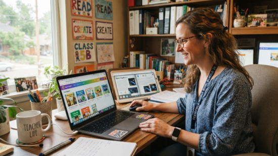 teacher using book creator tool leraar met behulp van book creator tool