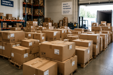 producten verpakt in golfkartonnen dozen klaar voor verzending